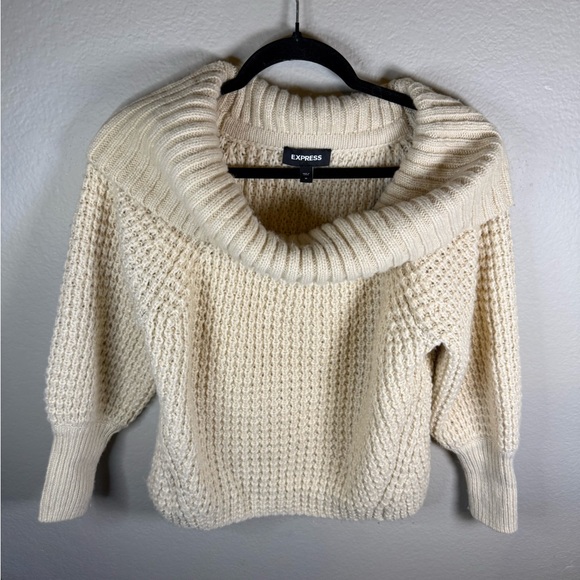 Express Sweaters - Express Beige Cowl Neck off the shoulder Sweater